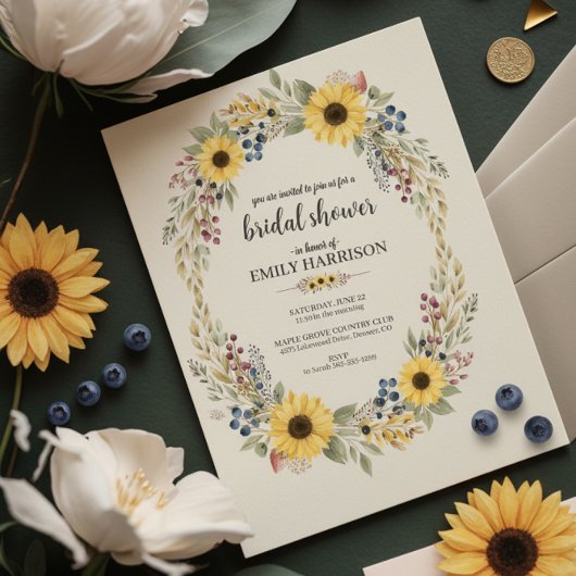 Sunflower Corner Bridal Shower Invite Rustic Style 招待状