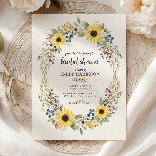 Sunflower Corner Bridal Shower Invite Rustic Style 招待状