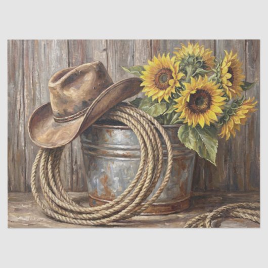 Sunflower Cowboy Hat Still Life Decoupage 薄葉紙 (正面)