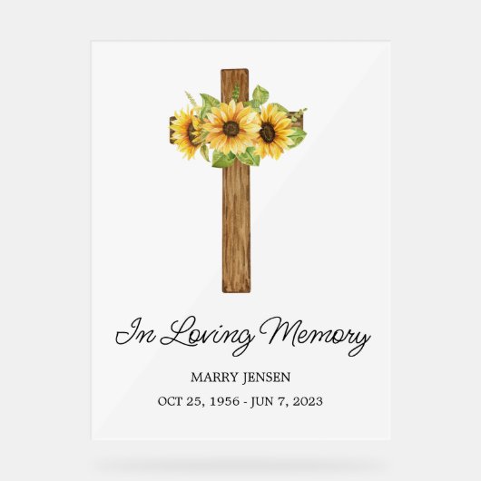 Sunflower cross Memorial Funeral アクリルサイン (正面)