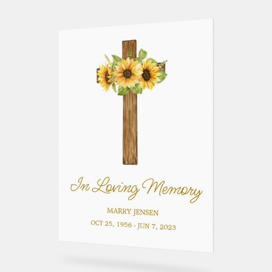 Sunflower cross Memorial Funeral アクリルサイン (傾斜)
