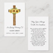 Sunflower Cross Memorial Funeral Prayer Card 名刺 (正面/裏面)