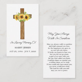 Sunflower Cross Memorial Funeral Prayer Card 名刺