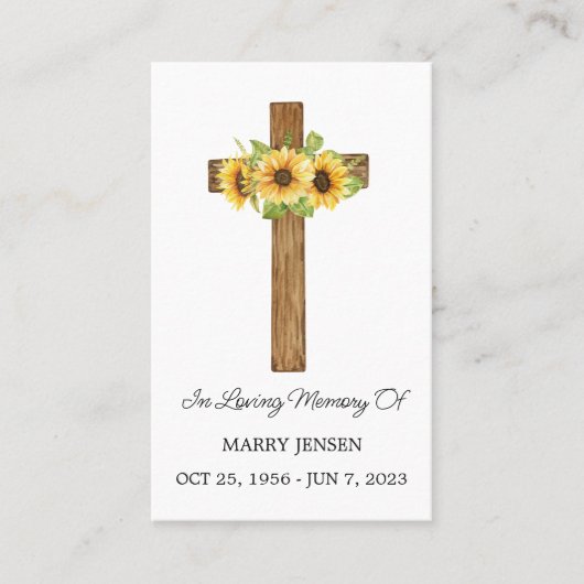 Sunflower Cross Memorial Funeral Prayer Card 名刺 (正面)