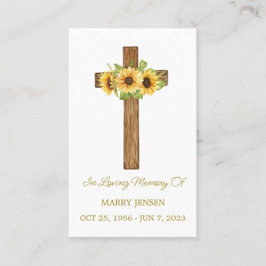 Sunflower Cross Memorial Funeral Prayer Card 名刺 (正面)