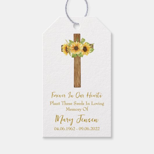 Sunflower Cross Memorial Funeral Seed Packet  ギフトタグ (正面)