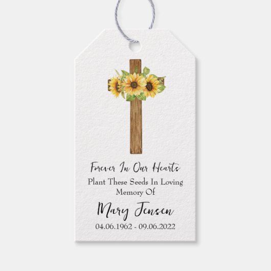 Sunflower Cross Memorial Funeral Seed Packet  ギフトタグ (正面)