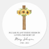 Sunflower Cross Memorial Funeral Seed Packet ラウンドシール (正面)