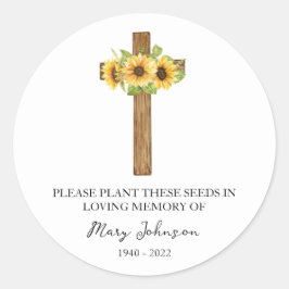 Sunflower Cross Memorial Funeral Seed Packet ラウンドシール