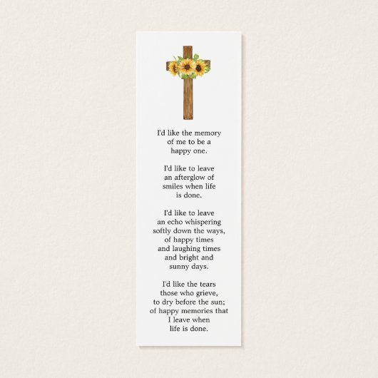 Sunflower Cross Photo Funeral Bookmark (裏面)