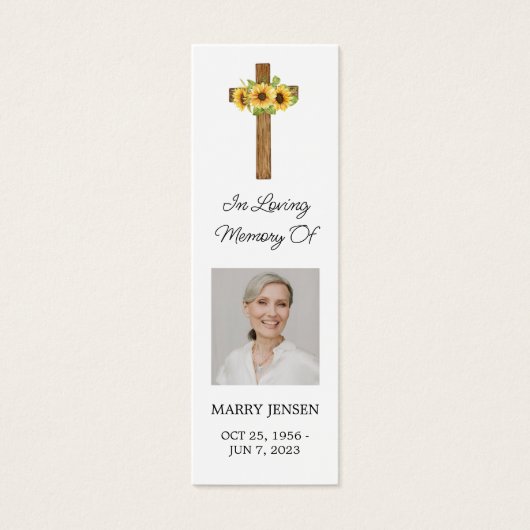 Sunflower Cross Photo Funeral Bookmark (正面)