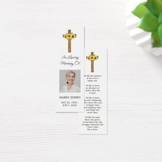 Sunflower Cross Photo Funeral Bookmark (デスク)