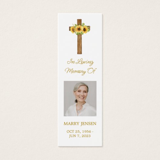 Sunflower Cross Photo Funeral Bookmark (正面)