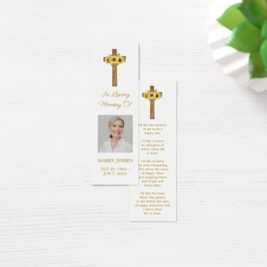 Sunflower Cross Photo Funeral Bookmark (デスク)