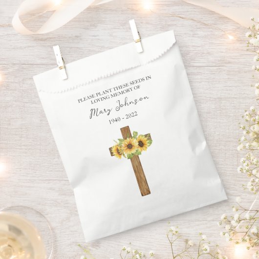Sunflower Cross Seed Packet Funeral Favor Bag フェイバーバッグ (クリップ留めされた状態)