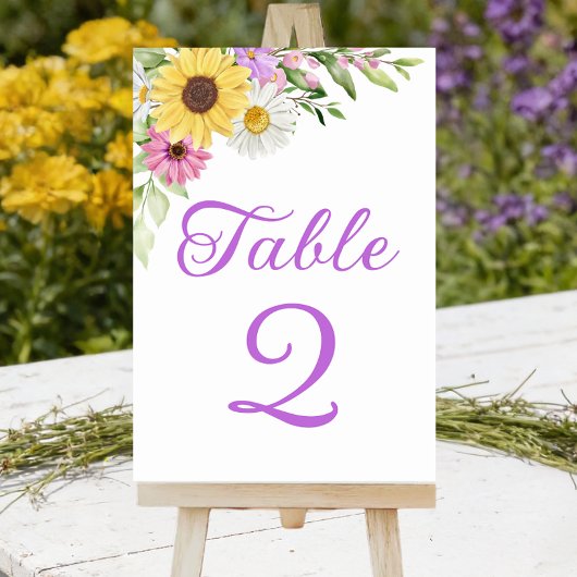 Sunflower Daisy Boho Floral Wedding Table Number テーブルナンバー