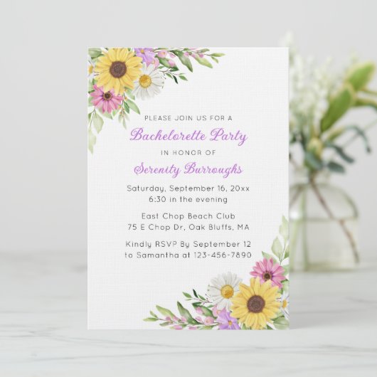 Sunflower Daisy Boho Garden Bachelorette 招待状 (スタンド正面)