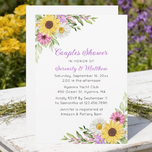 Sunflower Daisy Floral Boho Garden Couples Shower 招待状