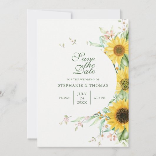 Sunflower Delight素朴日付カードを保存 セーブザデート (正面)