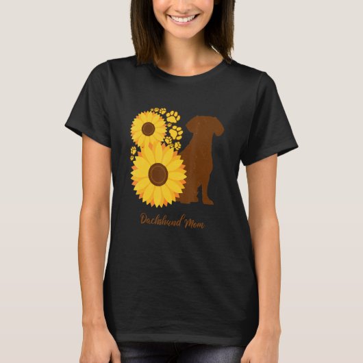 Sunflower Dog Mom - Wiener Sausage Dog Dachshund Tシャツ (正面)