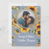Sunflower Dusty Blue Photo'結婚S With RSVP 招待状 (正面)