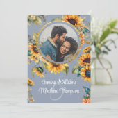 Sunflower Dusty Blue Photo'結婚S With RSVP 招待状 (スタンド正面)