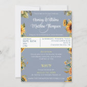 Sunflower Dusty Blue Photo'結婚S With RSVP 招待状 (裏面)