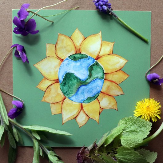 Sunflower Earth Day Art watercolor Sunflowers ポスター