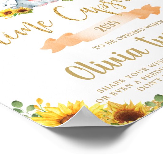 Sunflower Elephant 1st Birthday Time Capsule ポスター (角)