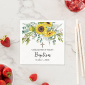 Sunflower & Eucalyptus Boho Cross Baptism スタンダードカクテルナプキン (インサイチュ)