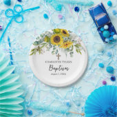 Sunflower & Eucalyptus Boho Cross Baptism ペーパープレート (パーティー)