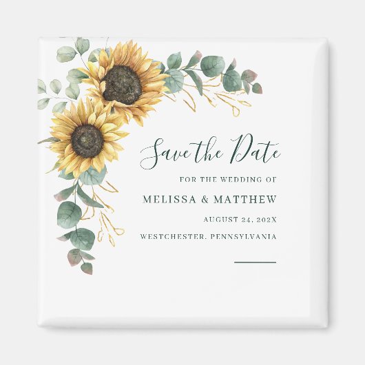 Sunflower Eucalyptus Floral Save The Date マグネット (正面)