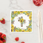 Sunflower Eucalyptus Palm Boho Cross Baptism スタンダードカクテルナプキン (インサイチュ)