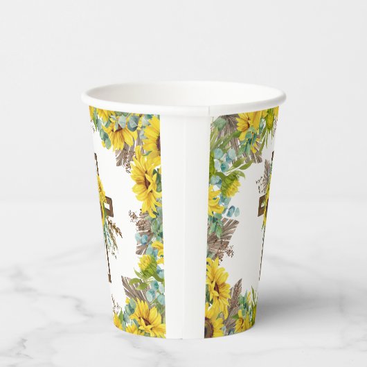 Sunflower Eucalyptus Palm Boho Cross Baptism 紙コップ (右)