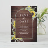 Sunflower Eucalyptus Photo Wood Wedding セーブザデート (スタンド正面)