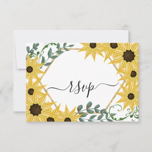 Sunflower Eucalyptus Watercolor Yellow Floral  出欠カード (正面)