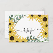 Sunflower Eucalyptus Watercolor Yellow Floral  出欠カード (正面/裏面)