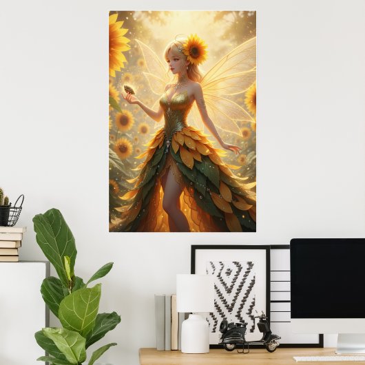 Sunflower Fairy Fantasy Illustration Poster ポスター (ホームオフィス)