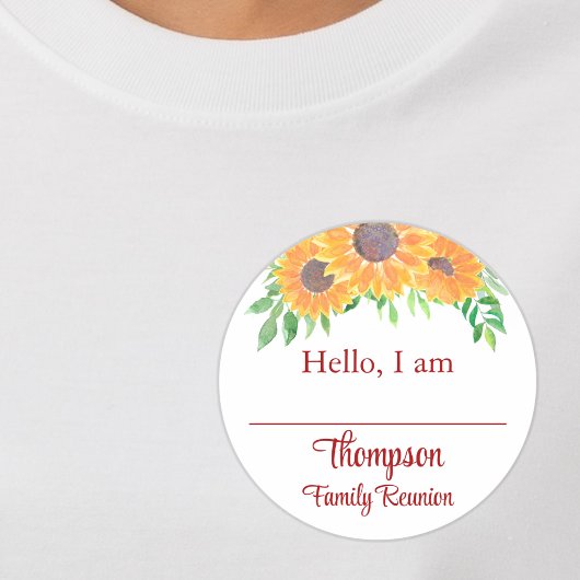 Sunflower Family Reunion Name Tag ラウンドシール