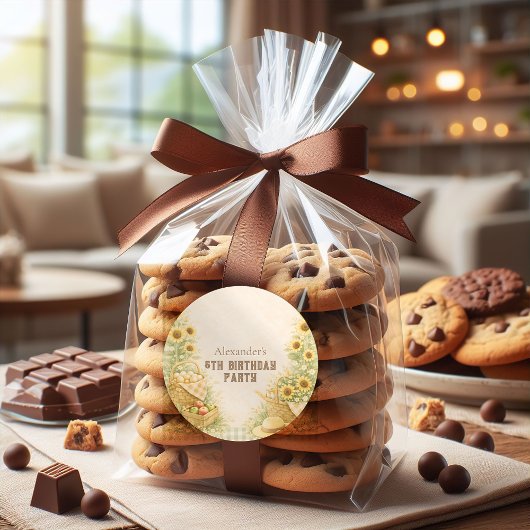 Sunflower Farm Storybook Kids Birthday ラウンドシール