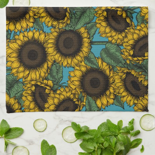 Sunflower field キッチンタオル (折り畳み)