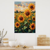 Sunflower Field Oil Painting ポスター (キッチン)