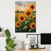 Sunflower Field Oil Painting ポスター (ホームオフィス)