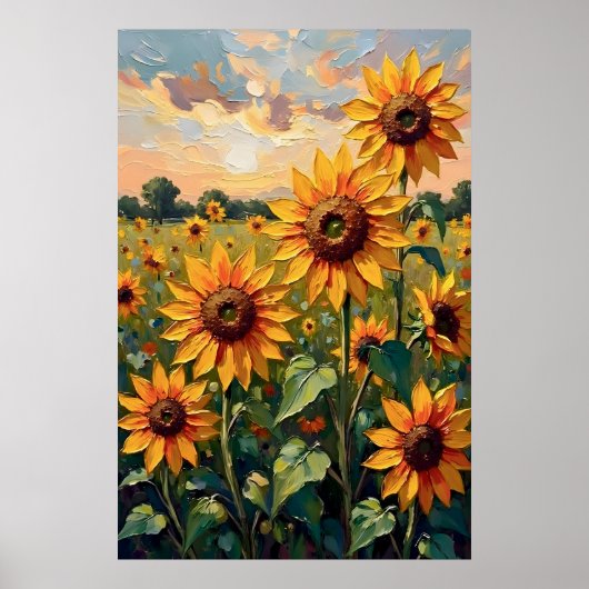 Sunflower Field Oil Painting ポスター (正面)
