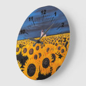 Sunflower Field Painting by Alfred Fox ラージ壁時計 (傾斜)