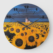 Sunflower Field Painting by Alfred Fox ラージ壁時計 (正面)