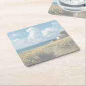 Sunflower Field Path to the Sea | Acrylic   スクエアペーパーコースター (アングル)