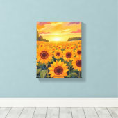 Sunflower Field Sunset Landscape Painting キャンバスプリント (インサイチュ (ウッドフロア))