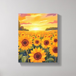 Sunflower Field Sunset Landscape Painting キャンバスプリント
