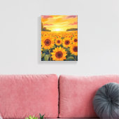 Sunflower Field Sunset Landscape Painting キャンバスプリント (インサイチュ (リビング))